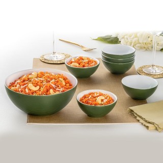 Larah by Borosil Olive Green Orbit Series Opalware 7 Pcs Pudding